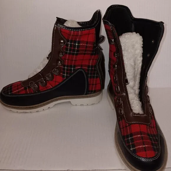 HOTKISS PLAID PRINT FAUX FUR BOOTS - Picture 9 of 13